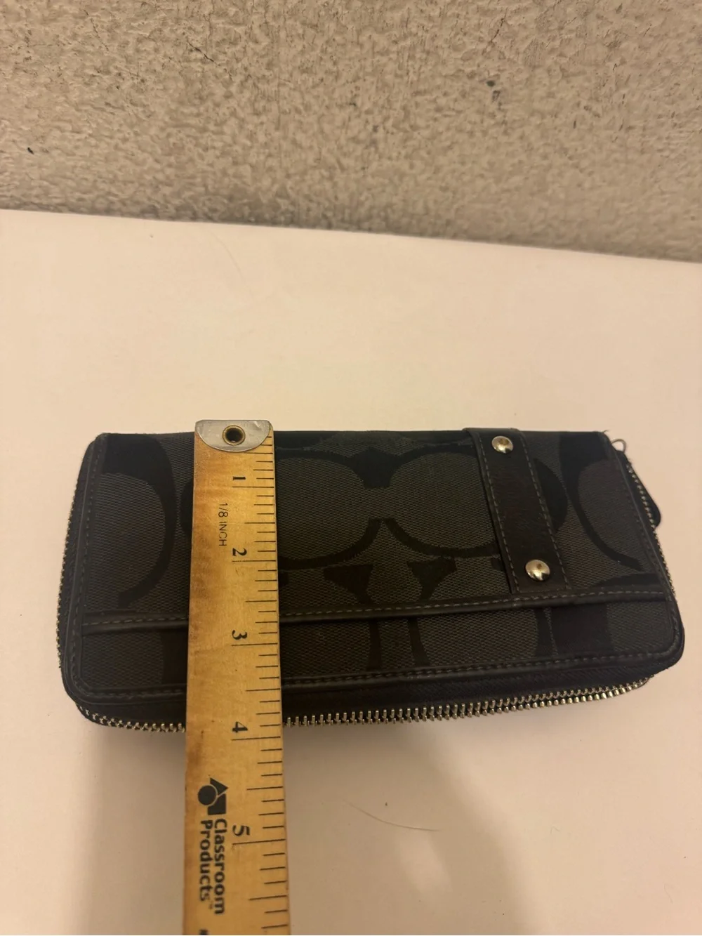 Coach Zoe Black Signature Zip-Around Wallet with Buckle Straps